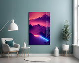 Neon Mountain Horizon Glass Wall Art