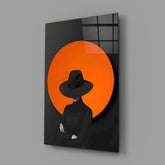 Red Sun Silhouette Glass Wall Art