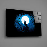 Wolf Howling at Moon Glass Wall Art