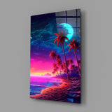Neon Palm Night Glass Wall Art