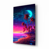 Neon Palm Night Glass Wall Art