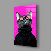 Cool Cat in Shades Glass Wall Art