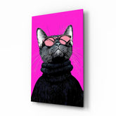 Cool Cat in Shades Glass Wall Art