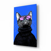 Cool Cat in Shades Glass Wall Art