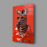 Stylish Zebra in Red Glass Wall Art