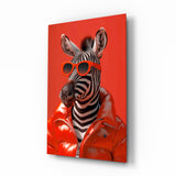 Stylish Zebra in Red Glass Wall Art