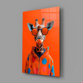 Giraffe in Red Polka Dot Hoodie Glass Wall Art