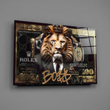 Lion King 100 Dollar Bill Glass Wall Art