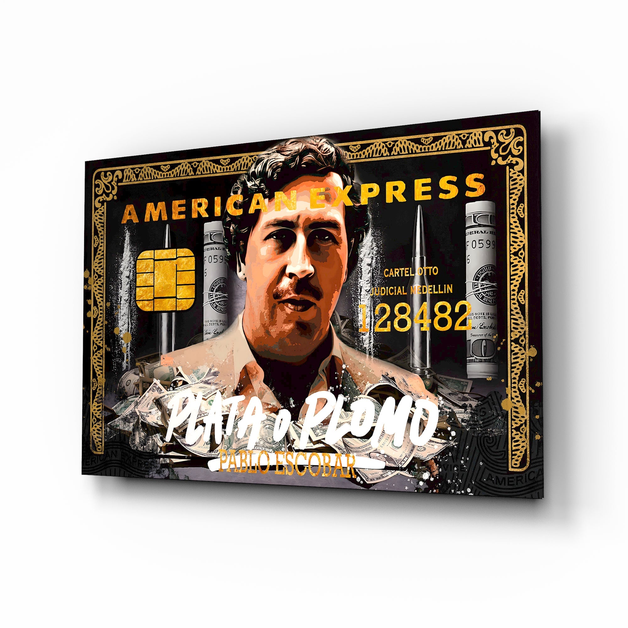 Pablo Escobar American Express Card Glass Wall Art