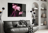 Pink Hipster Hippo Smoking Glass Wall Art