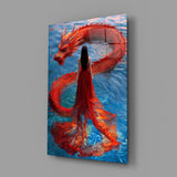 Dragon Dance in Red Glass Wall Art