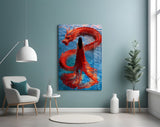 Dragon Dance in Red Glass Wall Art