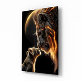 Lion and Cub Fire Glass Wall Art