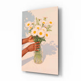 Sunlit Daisy Bouquet Glass Wall Art