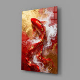 Elegant Red Koi Fish in Gold Glass Wall Art