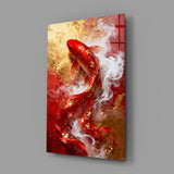 Elegant Red Koi Fish in Gold Glass Wall Art
