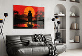 Silhouette Samurai Sunset Glass Wall Art