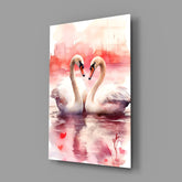 Elegant Swans in Love Glass Wall Art