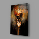 Royal Crown Hand Gesture Glass Wall Art