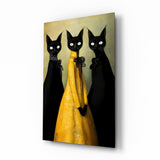 Elegant Cats in Gold Dress Glass Wall Art