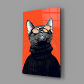 Cool Cat in Shades Glass Wall Art