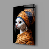 Cat in Turban Portrait Glass Wall Art
