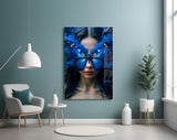 Ethereal Blue Butterfly Portrait Glass Wall Art