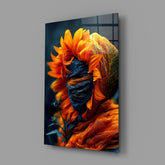 Flaming Sunflower Glass Wall Art
