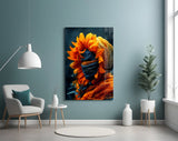 Flaming Sunflower Glass Wall Art