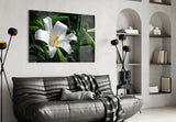 Elegant White Lily Glass Wall Art