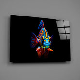 Neon Fish on Black Glass Wall Art
