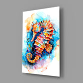 Colorful Seahorse Splash Glass Wall Art