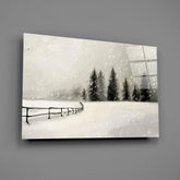 Snowy Pine Forest Path Glass Wall Art