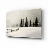 Snowy Pine Forest Path Glass Wall Art