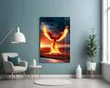 Phoenix Rising from Flames Glass Wall Art