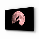 Wolf And Full Moon Glass Wall Art.