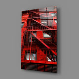 Red Stairs Glass Wall Art.