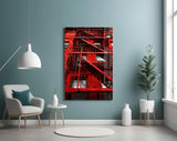 Red Stairs Glass Wall Art.