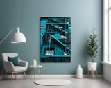 Blue Stairs Glass Wall Art.