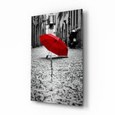 Red Umbrella Glass Wall Art.