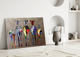 Colorful Zebras Glass Wall Art.