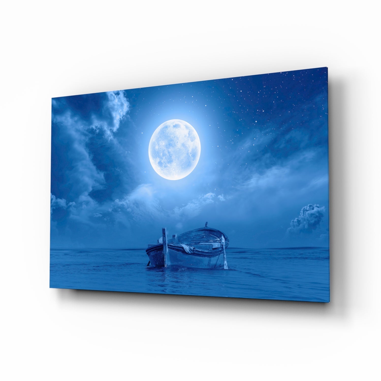 Moon and Boat Glass Wall Art.