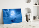 Moon and Boat Glass Wall Art.