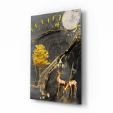 Golden Tree and Gazelles Glass Wall Art.