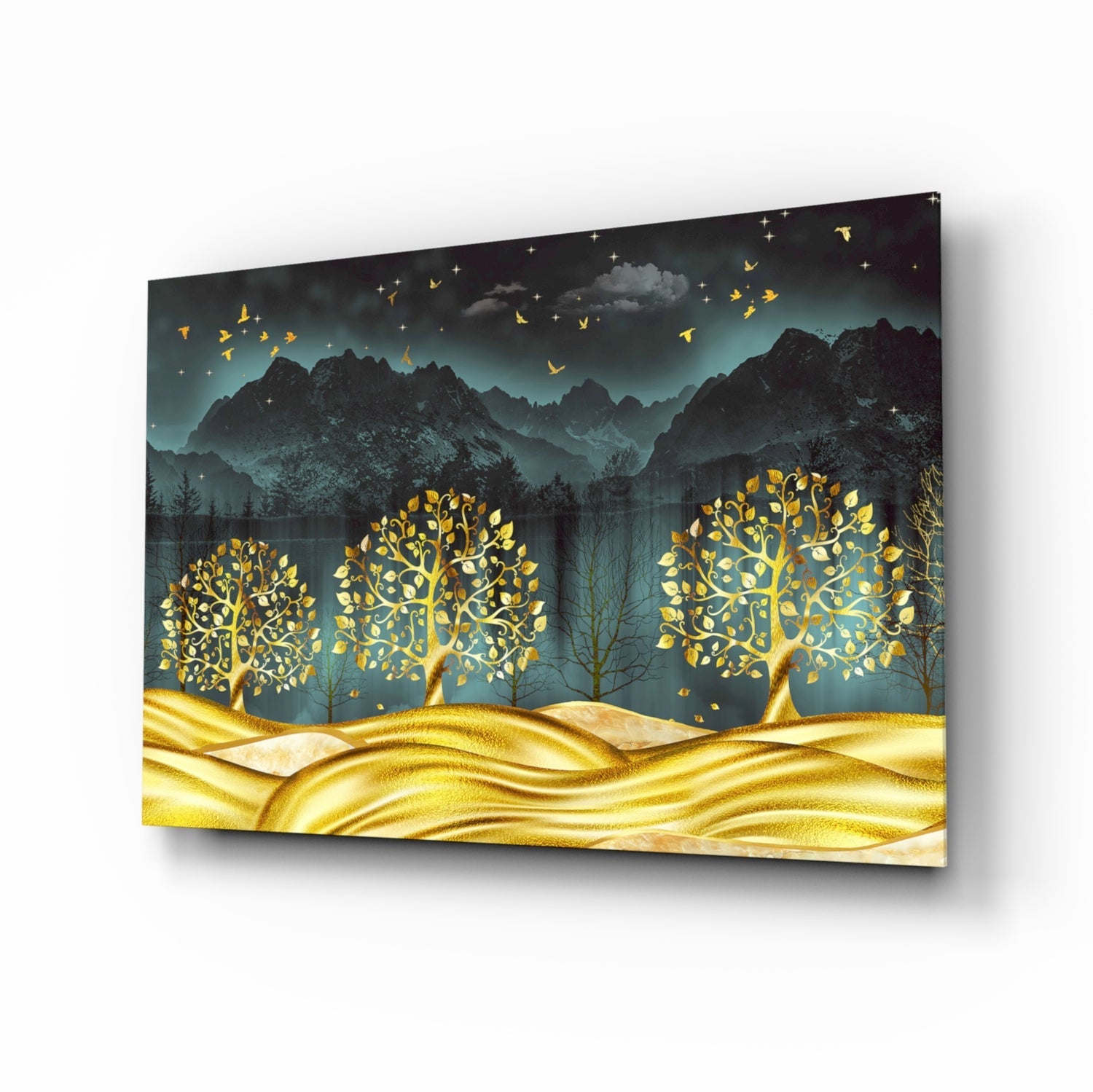 Golden Forest Glass Wall Art.
