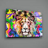 Lion in Colors Glass Wall Art.