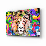 Lion in Colors Glass Wall Art.