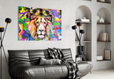 Lion in Colors Glass Wall Art.