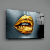 Golden Lips Glass Wall Art.