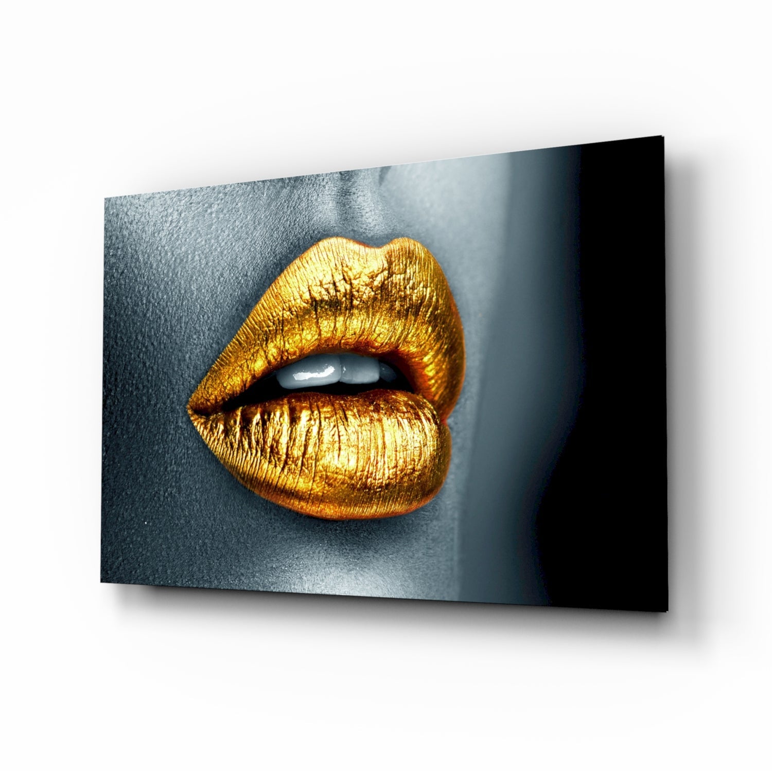 Golden Lips Glass Wall Art.
